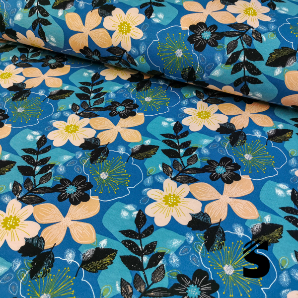 BIO SOFT Sweat French Terry angeraut - Blumen blau -